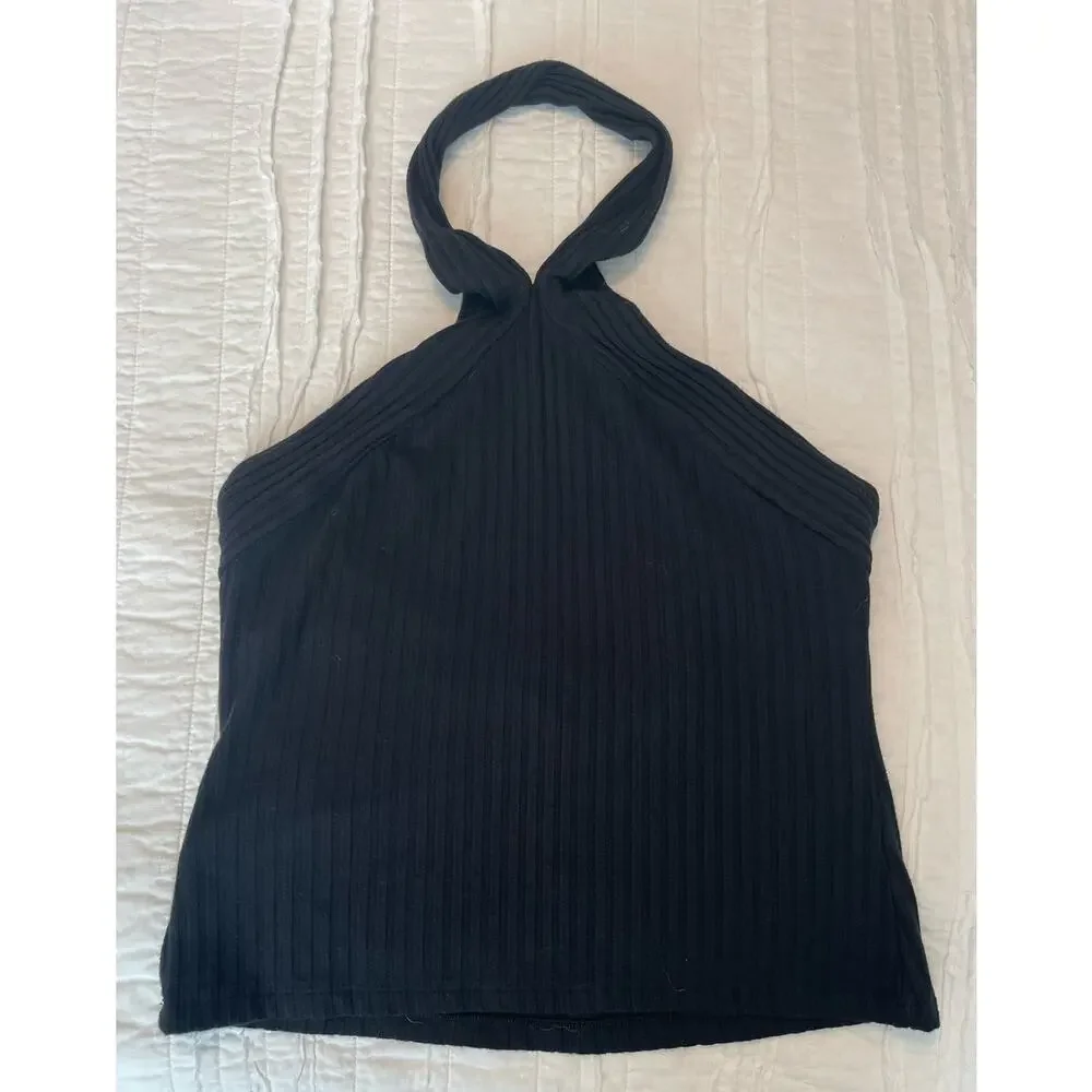 Anthropologie black knit ribbed  halter top Medium - Picture 3 of 9